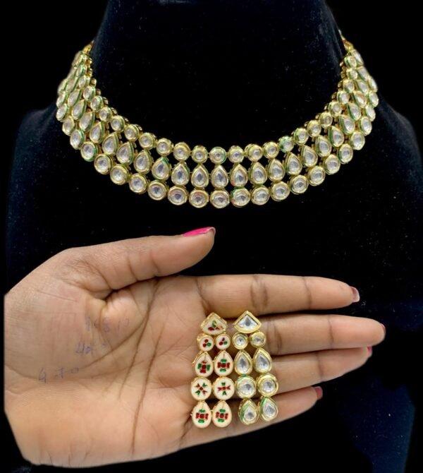 TRIPLE LAYER KUNDAN NECKLACE WITH EARRINGS