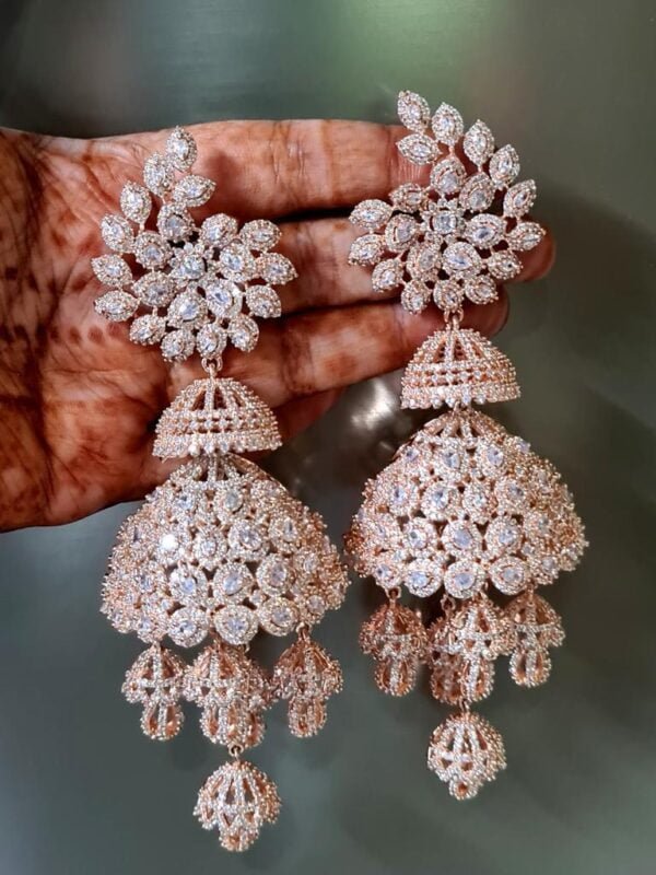 ROSEGOLD WHITE DIAMOND AD JHUMAR EARRINGS