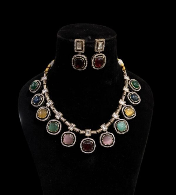 MULTI COLOUR KUNDAN NECKLACE WITH EARRINGS