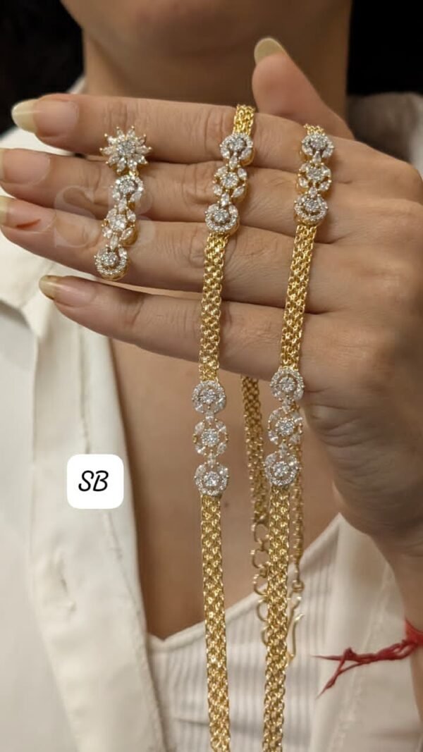 AMERICAN DIAMOND GOLD CHAIN SET